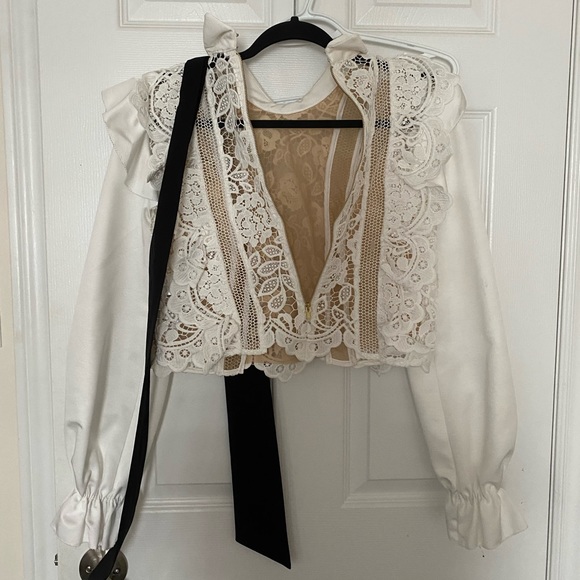 Self-portrait Shirt with black bow - Picture 3 of 3